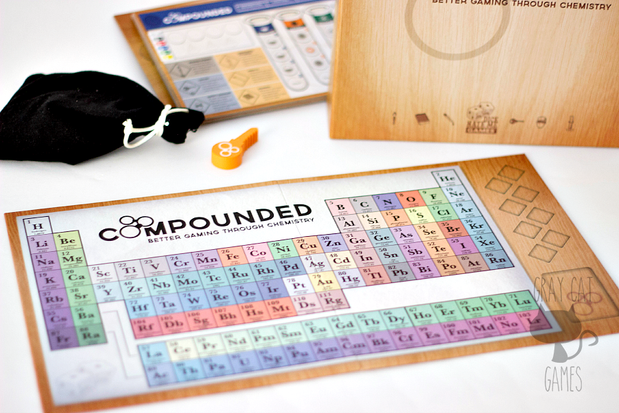 Compounded is a medium-weight euro style game that combines elements of “piece” placement and negotiation. The chemistry theme and beautiful components are enough to set this one apart for us!